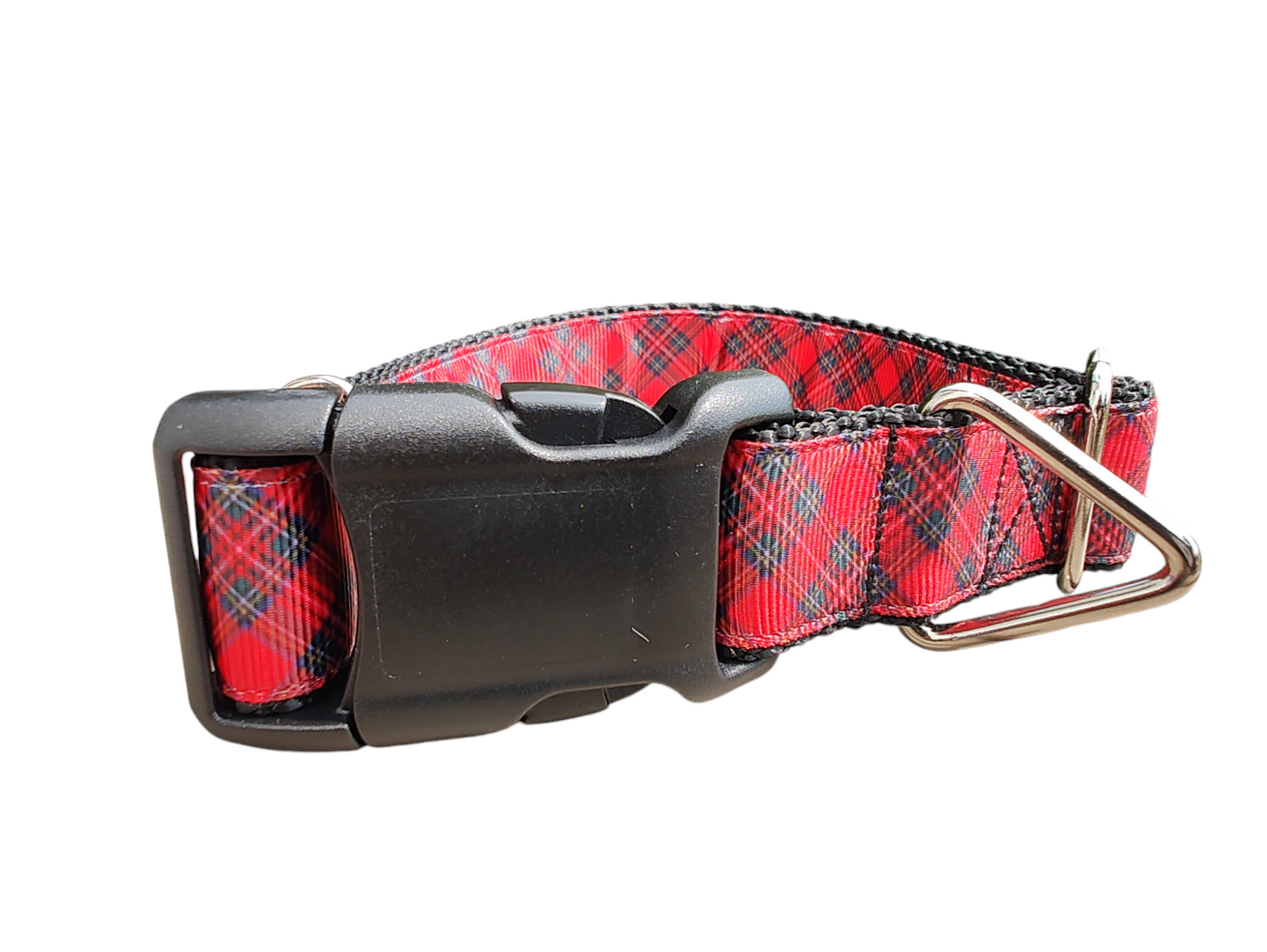 Red Tartan Plaid Nylon Dog Collar