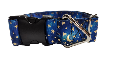 1.5" Wide Blue Stars and Moons Nylon Dog Collar