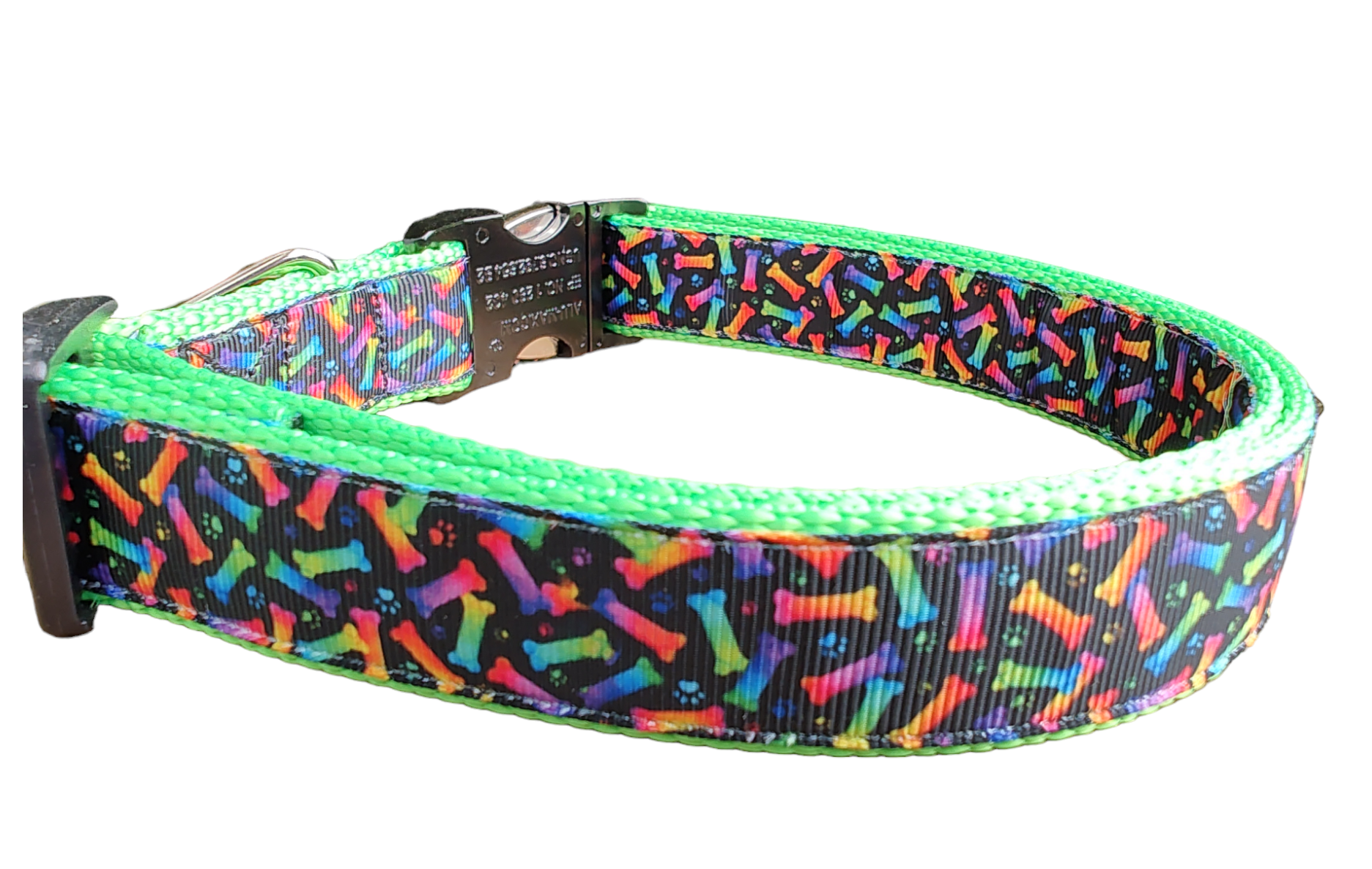 Neon Bones Green Nylon Dog Collar MD, LG, XL, Leash - Doot's Pet LLC Collars For A Cause