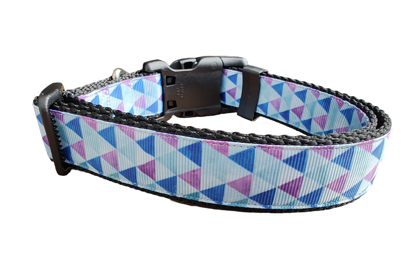 Purple Triangles Black Nylon Dog Collar MD, LG, XL, Leash - Doot's Pet LLC Collars For A Cause