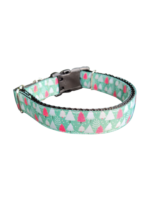 Green and Pink Trees Nylon Dog Collar