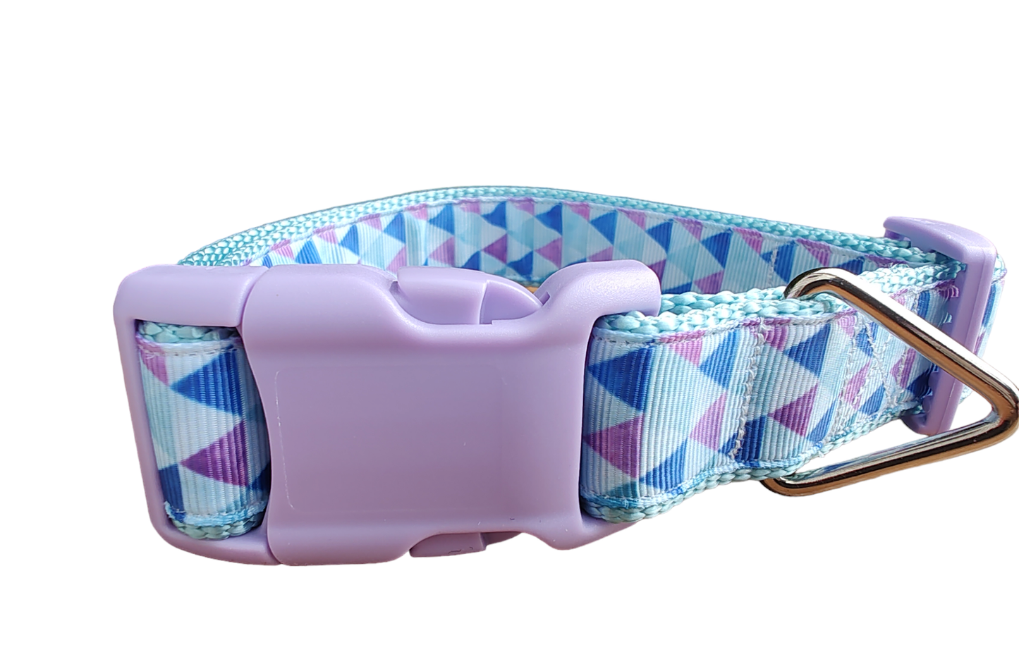 Purple Triangles Light Blue Nylon Dog Collar MD, LG, XL, Leash - Doot's Pet LLC Collars For A Cause