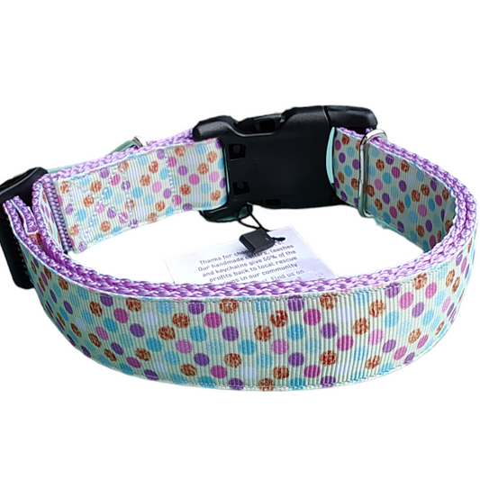 Dots Lavender Nylon Dog Collar MD, LG, XL, Leash - Doot's Pet LLC Collars For A Cause