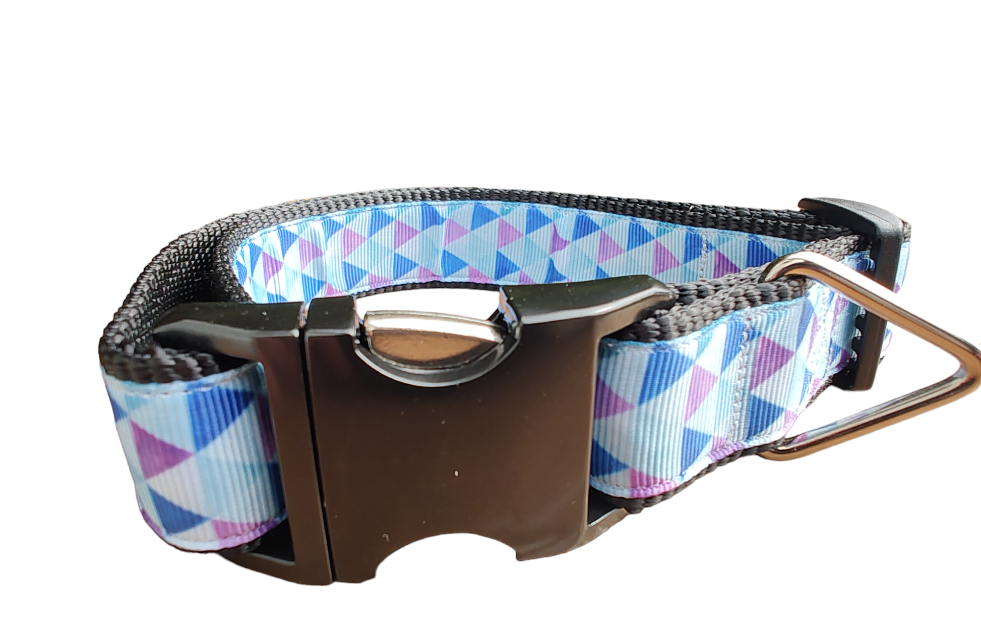 Purple Triangles Black Nylon Dog Collar MD, LG, XL, Leash - Doot's Pet LLC Collars For A Cause