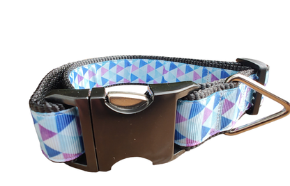 Purple Triangles Black Nylon Dog Collar MD, LG, XL, Leash - Doot's Pet LLC Collars For A Cause