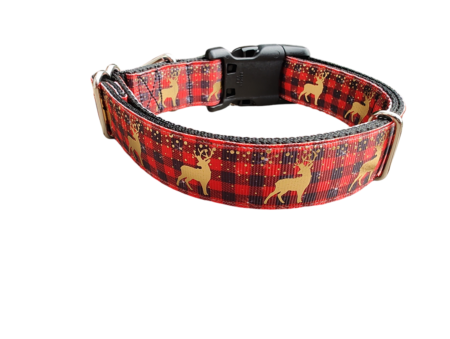 Red Plaid Deer Nylon Dog Collar