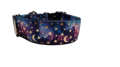 1.5" Wide Purple Stars and Moons Nylon Dog Collar