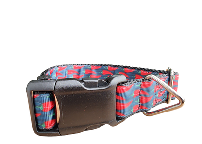 Spicy Red Pepper Black Nylon Dog Collar MD, LG, XL, Leash - Doot's Pet LLC Collars For A Cause