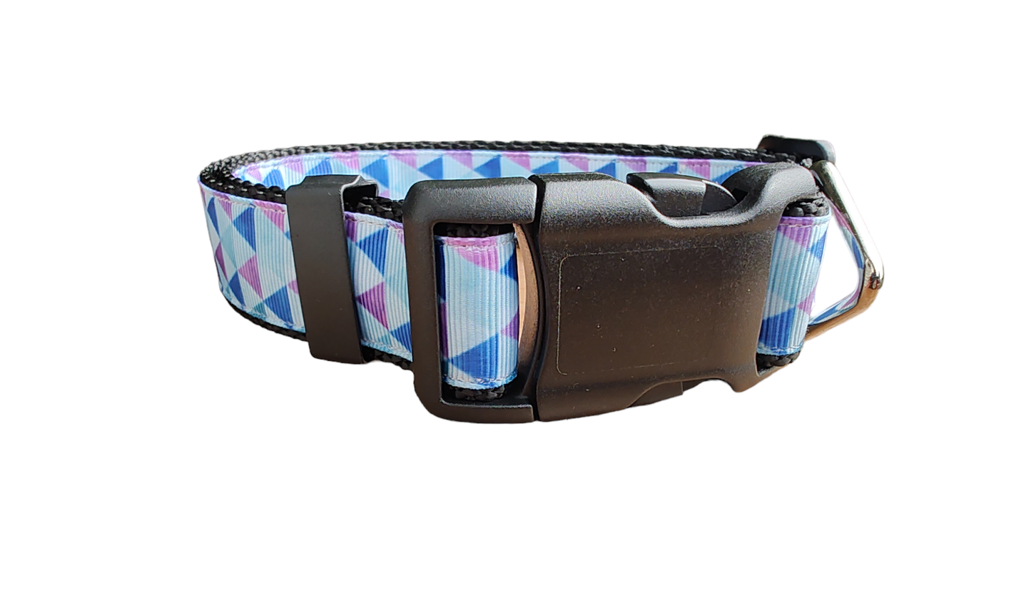 Purple Triangles Black Nylon Dog Collar MD, LG, XL, Leash - Doot's Pet LLC Collars For A Cause