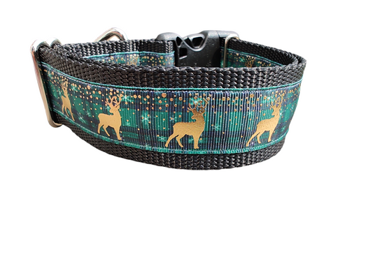 Green Plaid Deer 1.5" Wide Nylon Dog Collar