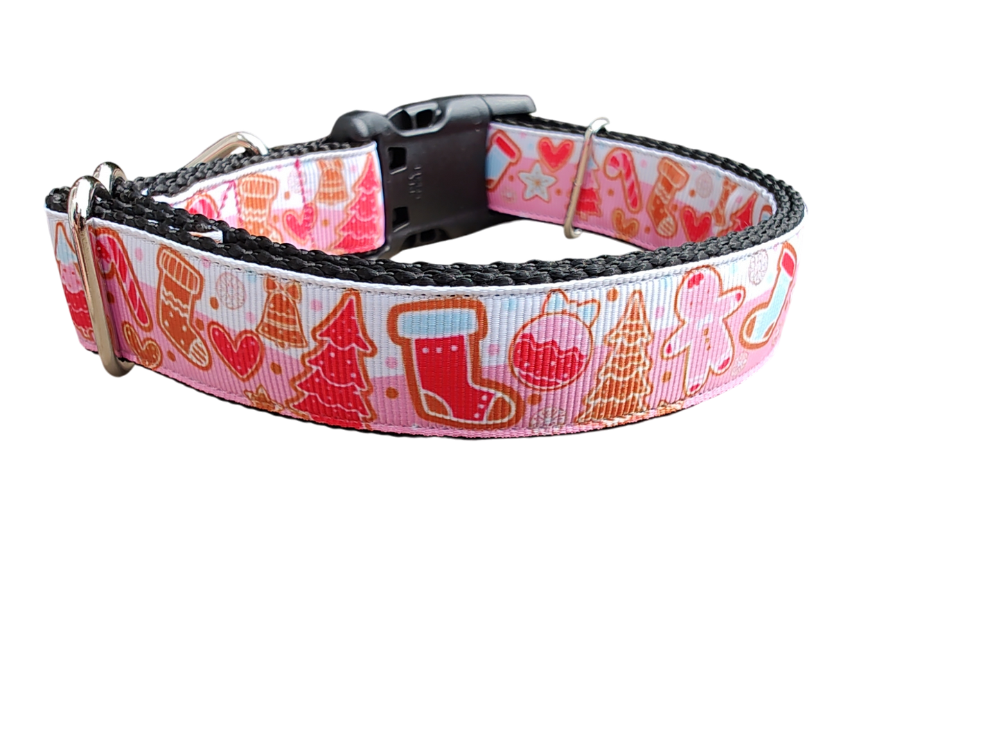 Pink Christmas Cookies Nylon Dog Collar