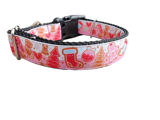 Pink Christmas Cookies Nylon Dog Collar