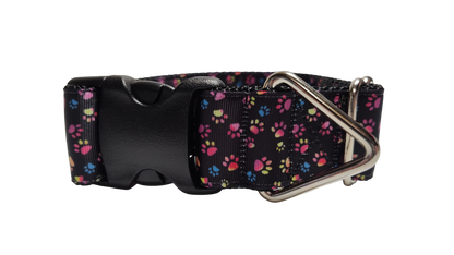 1.5" Wide Colorful Pawprints Nylon Dog Collar