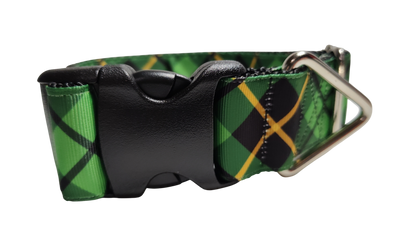 1.5" Wide Green and Gold Plaid Nylon Dog Collar