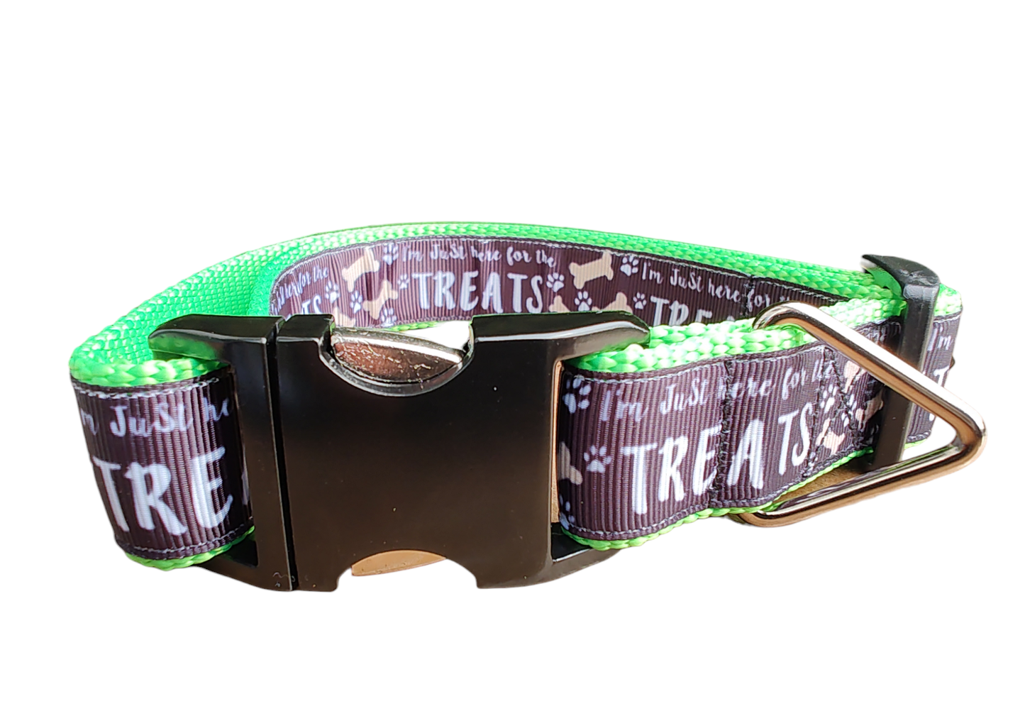 Here For The Treats Neon Green Nylon Dog Collar MD, LG, XL, Leash - Doot's Pet LLC Collars For A Cause