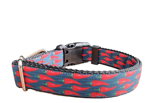 Spicy Red Pepper Black Nylon Dog Collar MD, LG, XL, Leash - Doot's Pet LLC Collars For A Cause