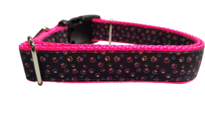 Colorful Pawprints Nylon Dog Collar
