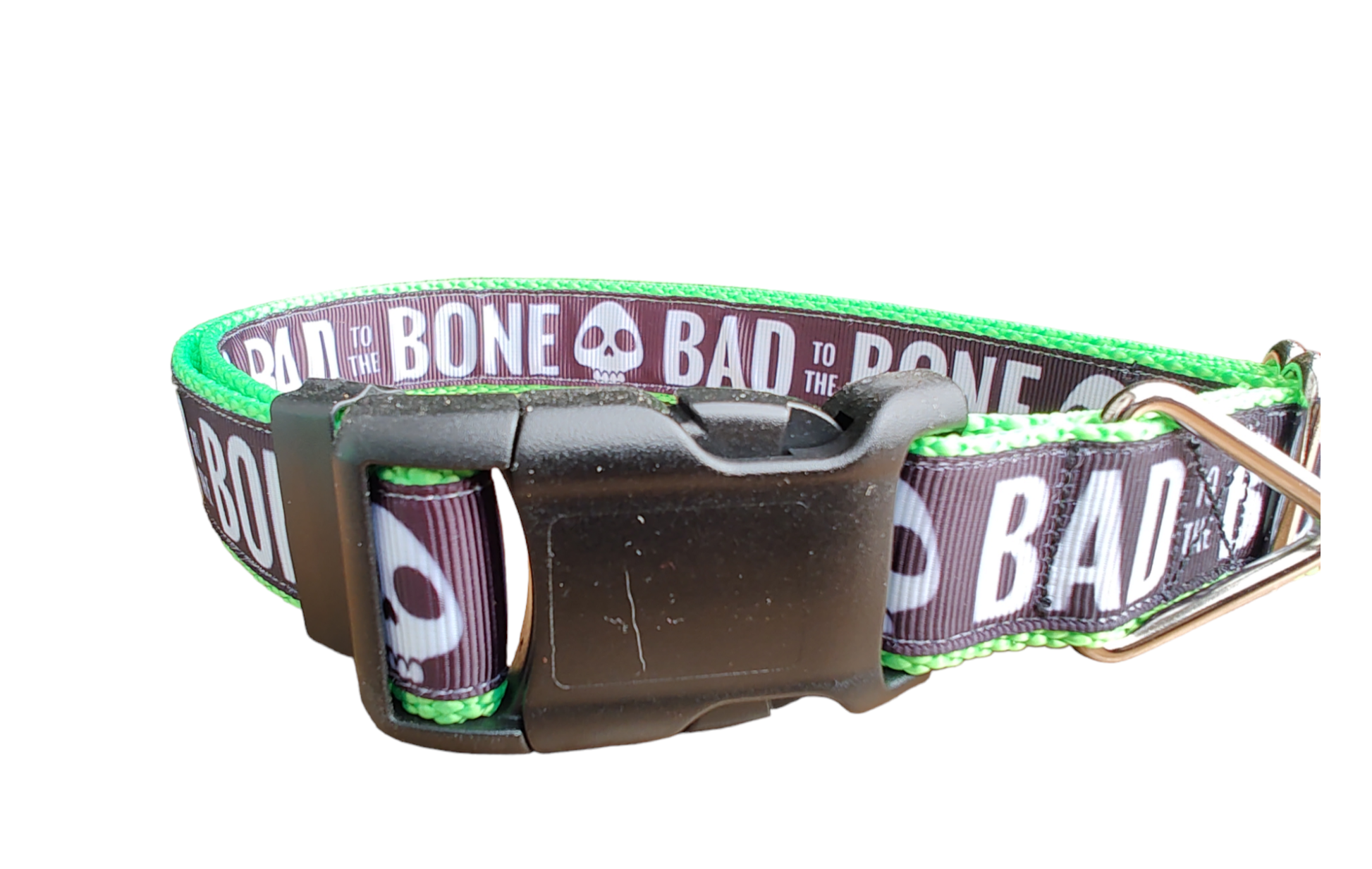 Bad To The Bone Neon Green Nylon Dog Collar MD, LG, XL, Leash - Doot's Pet LLC Collars For A Cause