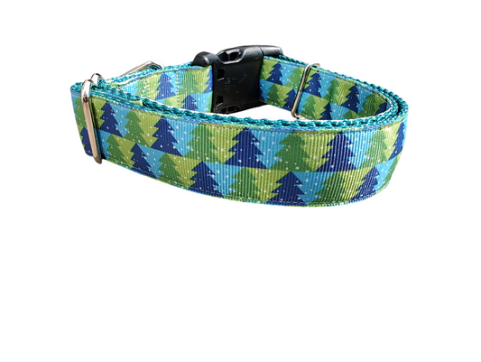 Green And Blue Trees Nylon Dog Collar