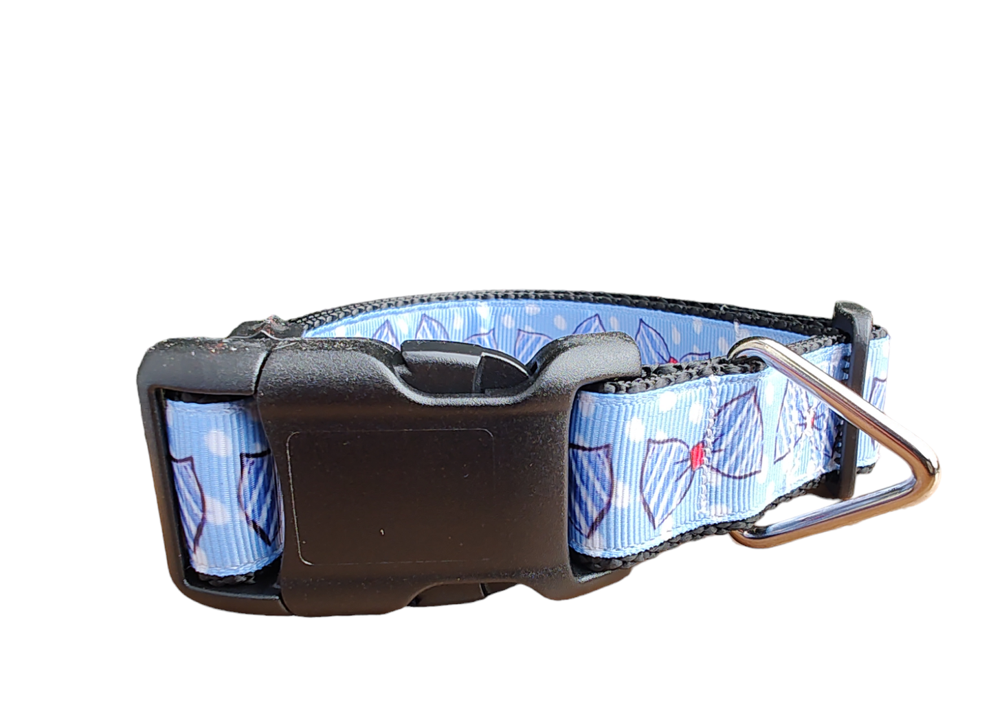 Blue Bow Ties Black Nylon Dog Collar MD, LG, XL, Leash - Doot's Pet LLC Collars For A Cause