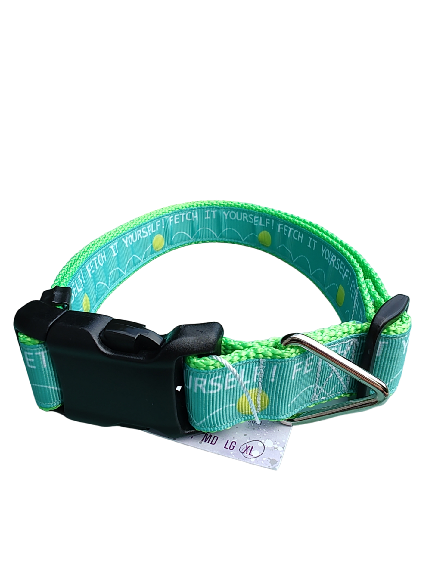 Fetch It Yourself! Neon Green Nylon Dog Collar MD, LG, XL, Leash - Doot's Pet LLC Collars For A Cause