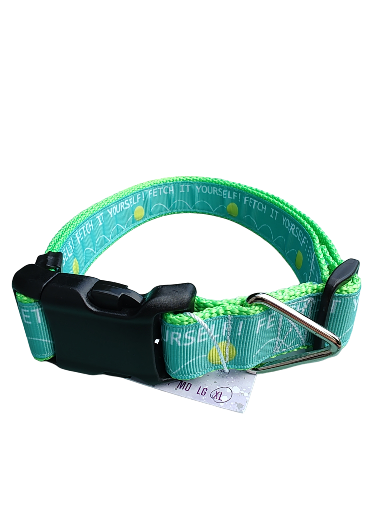 Fetch It Yourself! Neon Green Nylon Dog Collar MD, LG, XL, Leash - Doot's Pet LLC Collars For A Cause