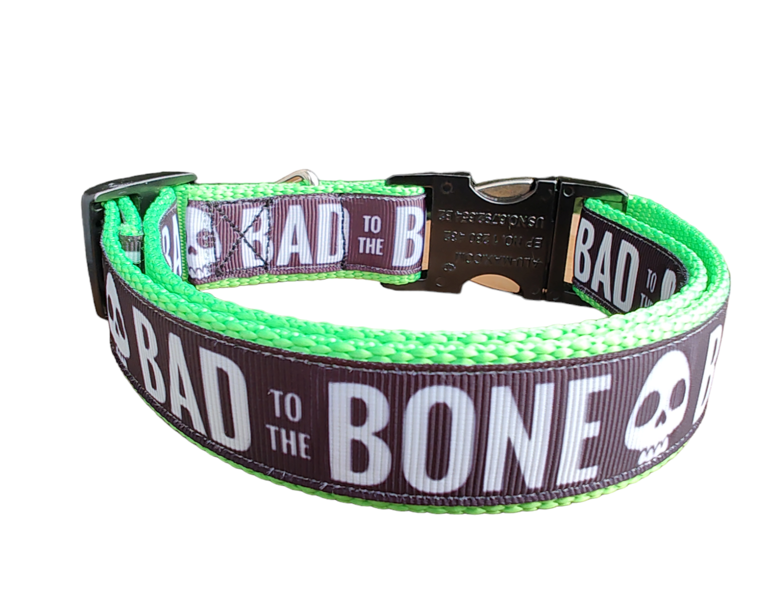 Bad To The Bone Neon Green Nylon Dog Collar MD, LG, XL, Leash - Doot's Pet LLC Collars For A Cause