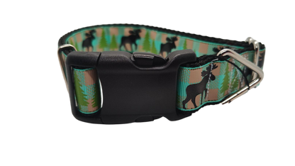 Teal Moose Nylon Dog Collar