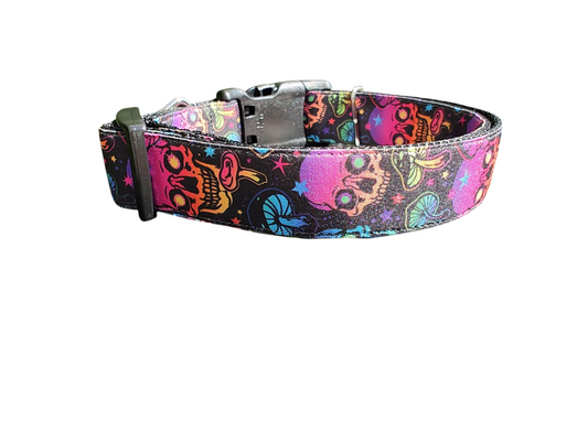Mushrooms and Skulls Nylon Dog Collar