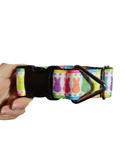 1.5" Wide Rainbow Marshmallow Bunnies Nylon Dog Collar