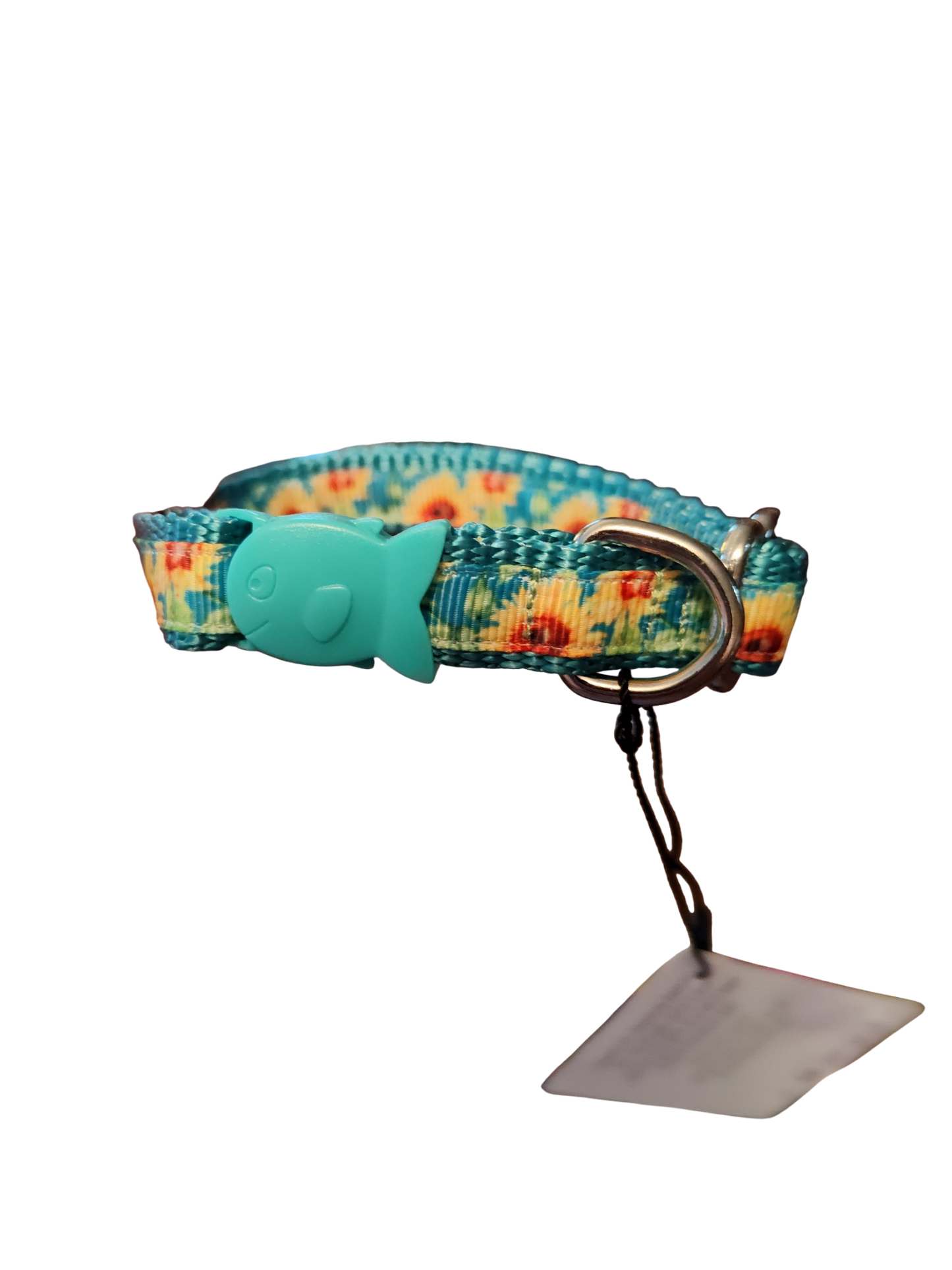 1/2" Sunflowers On Teal Nylon Dog / Cat Collar