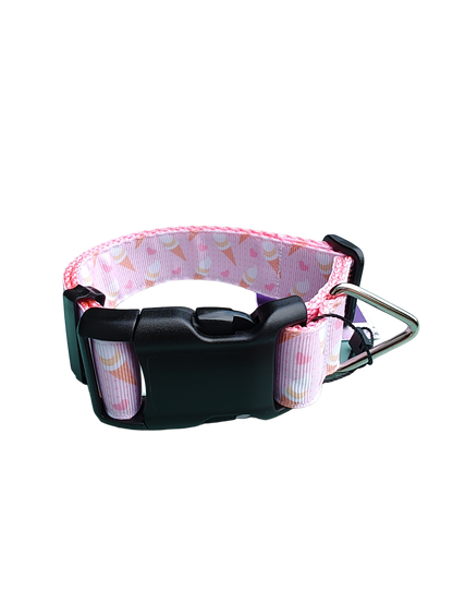Ice Cream Pink Nylon Dog Collar MD, LG, XL, Leash - Doot's Pet LLC Collars For A Cause