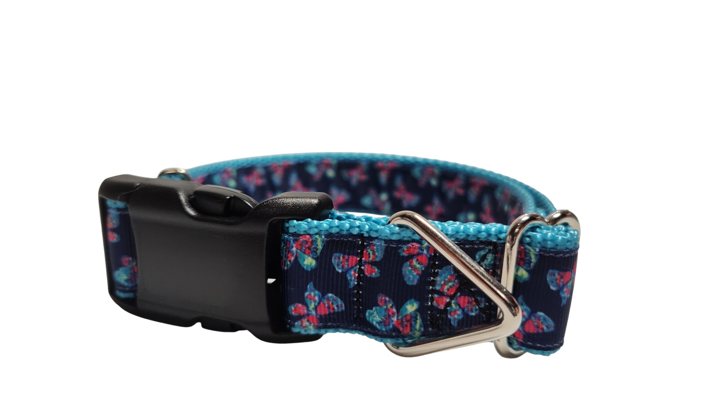 Pink and Blue Butterflies Nylon Dog Collar - Doot's Pet LLC Collars For A Cause