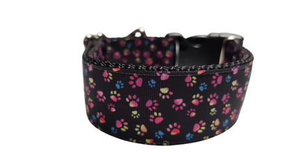 1.5" Wide Colorful Pawprints Nylon Dog Collar