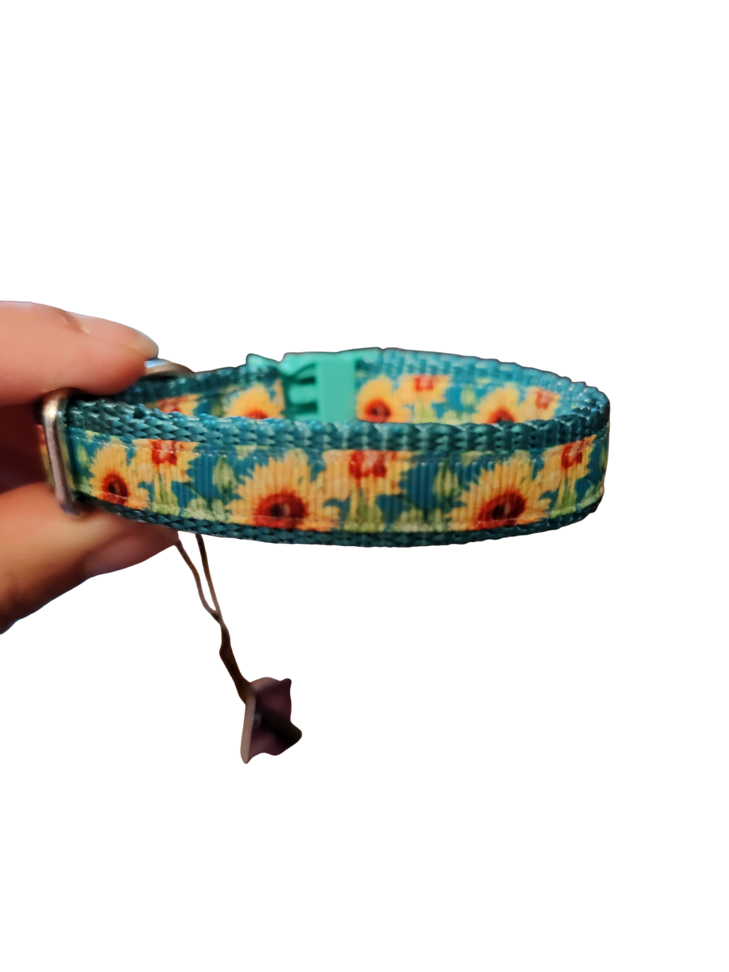1/2" Sunflowers On Teal Nylon Dog / Cat Collar