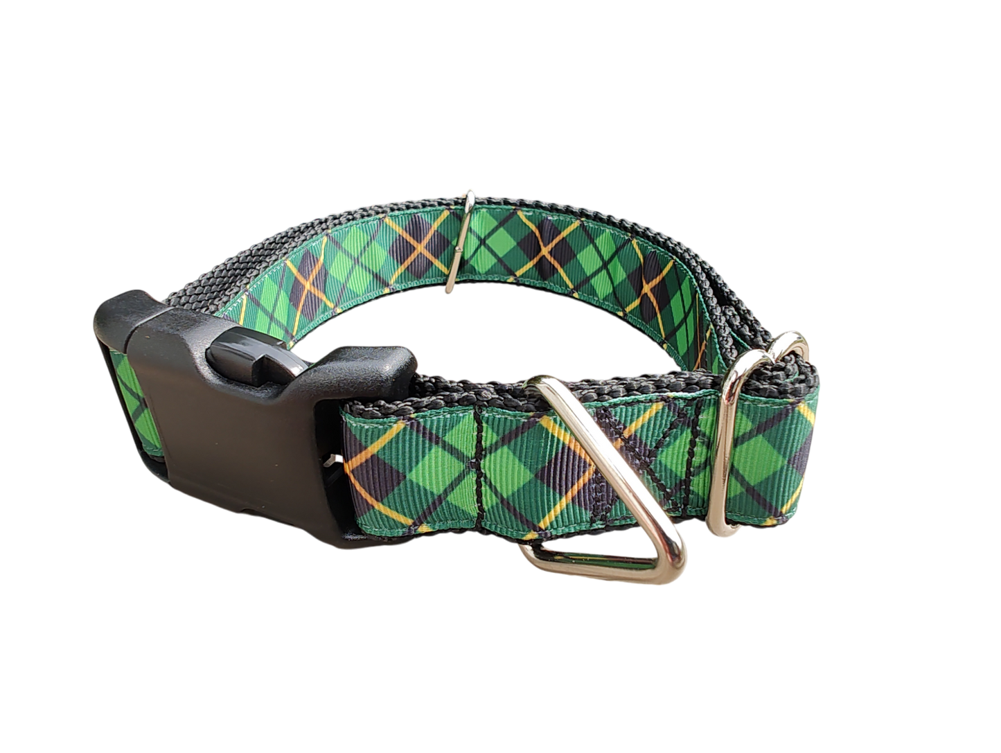 Green and Gold Plaid Nylon Dog Collar