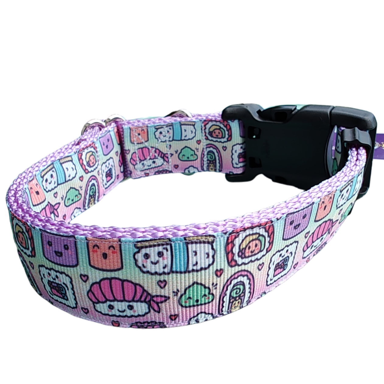 Sushi Friends Lavender Nylon Dog Collar MD, LG, XL, Leash - Doot's Pet LLC Collars For A Cause