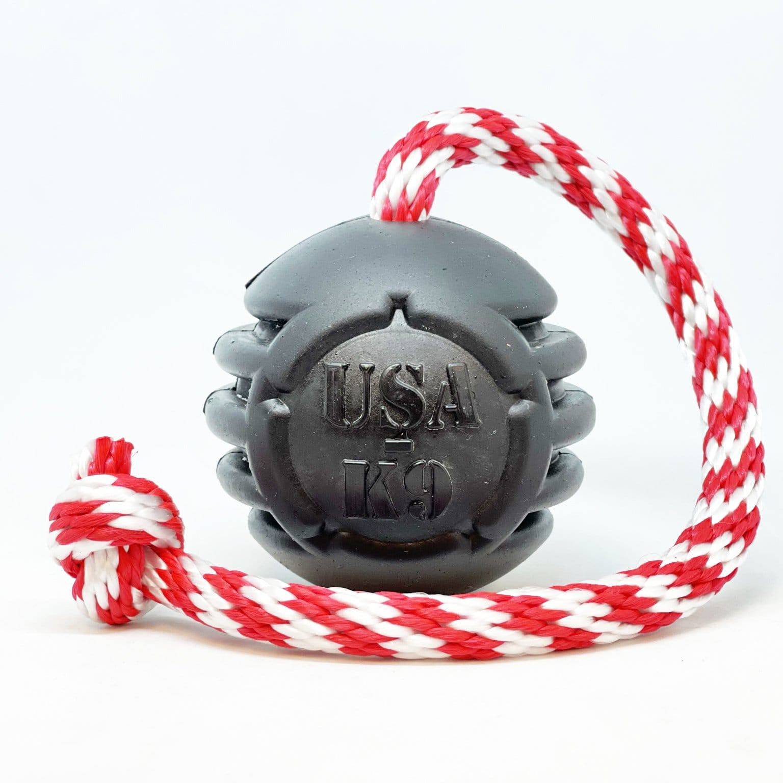 USA-K9 Magnum Black Stars and Stripes Ultra-Durable  Rubber Chew Toy, Reward Toy, Tug Toy, and Retrieving Toy - Black - Doot's Pet LLC Collars For A Cause