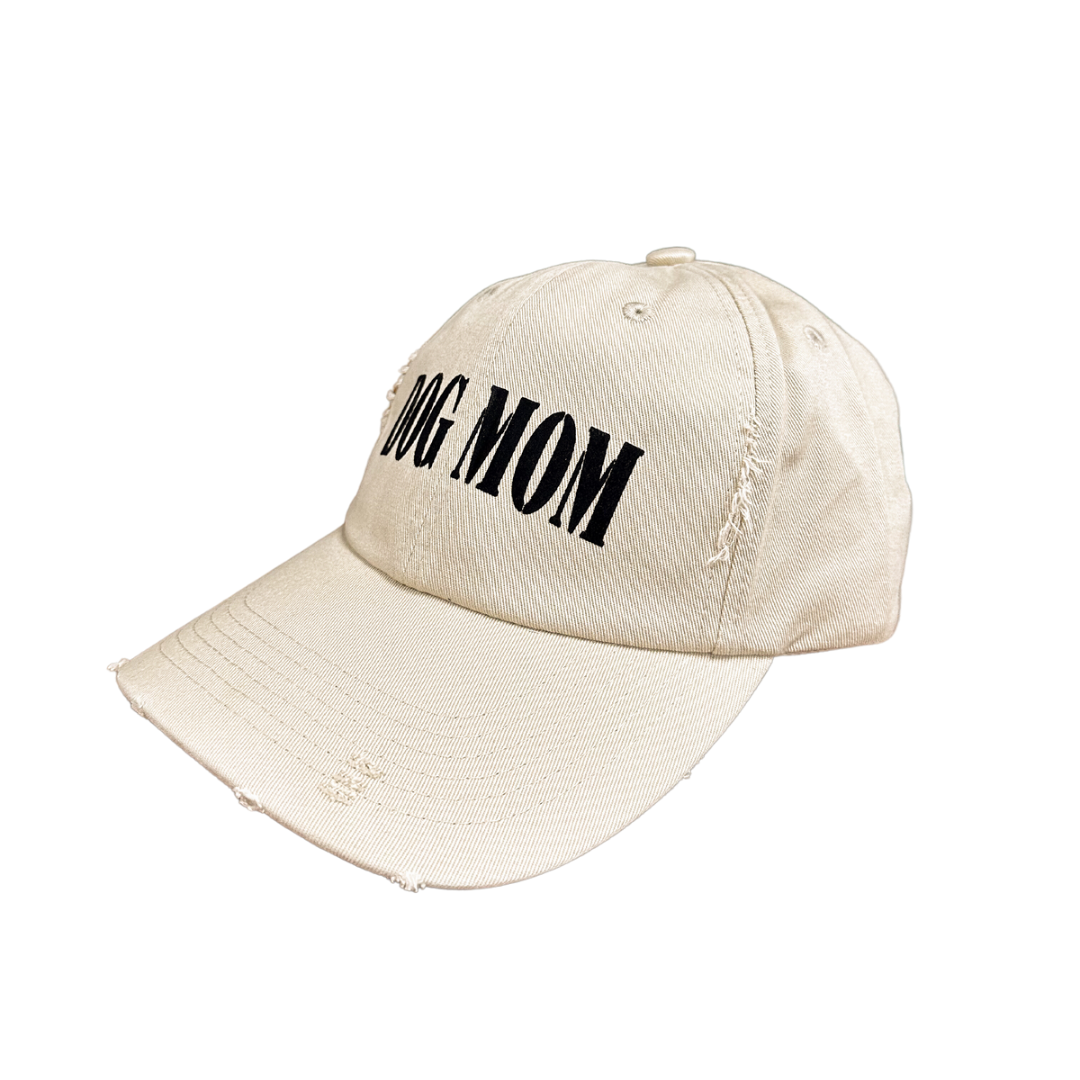 Dog Mom Distressed Cap - Tan