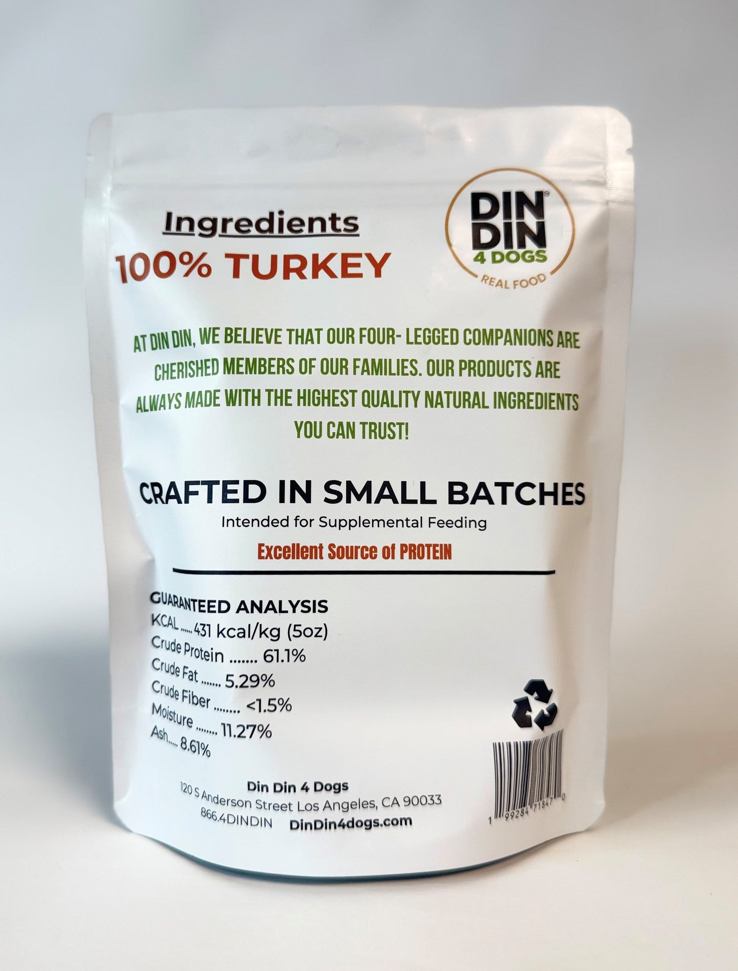 100% Turkey Dog Treats, 5 Ounce Bag, Single Ingredient, High Protein - Doot's Pet LLC Collars For A Cause