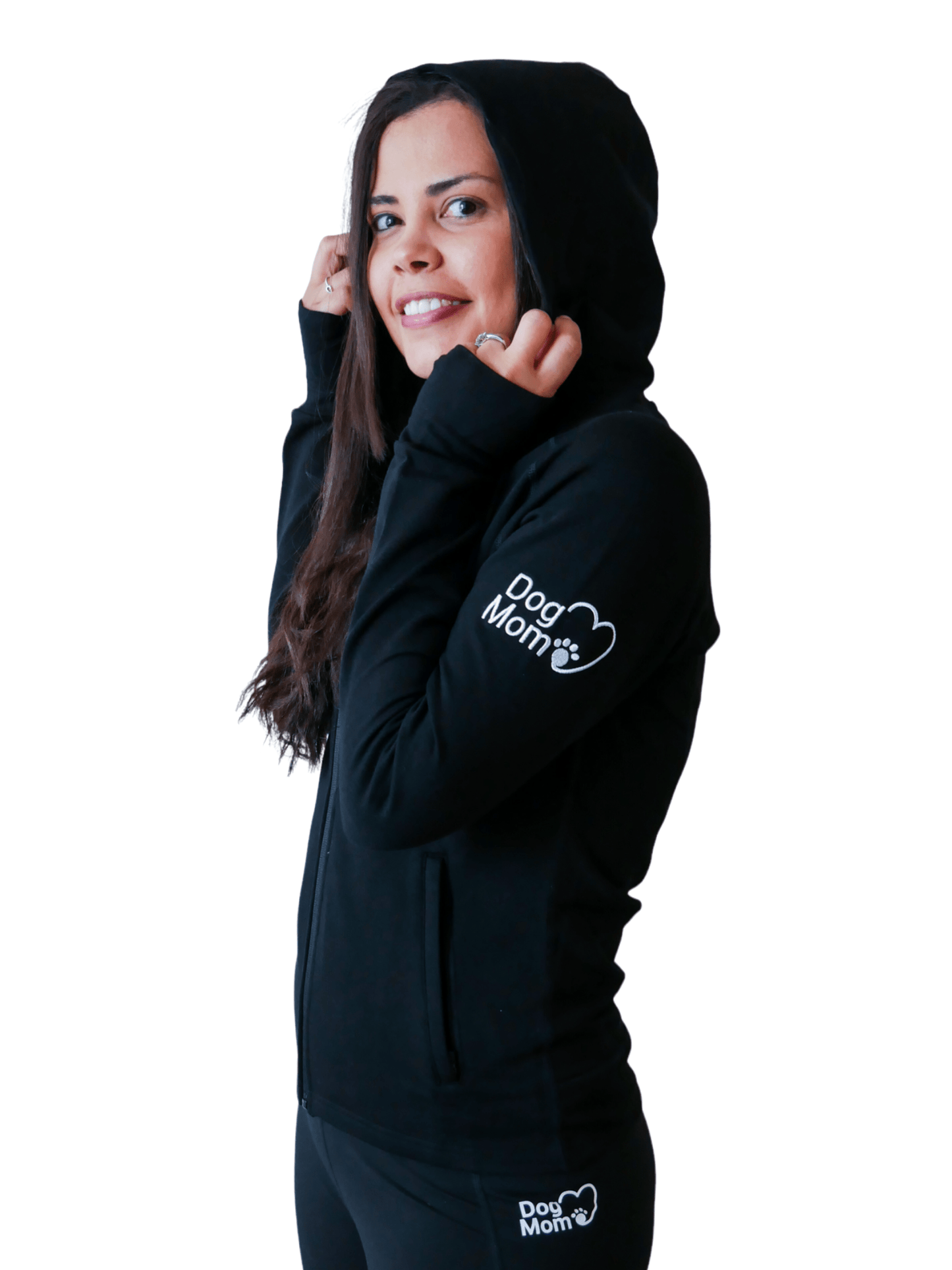 Dog Mom Adventures Full Zip Hooded Jacket - Black.