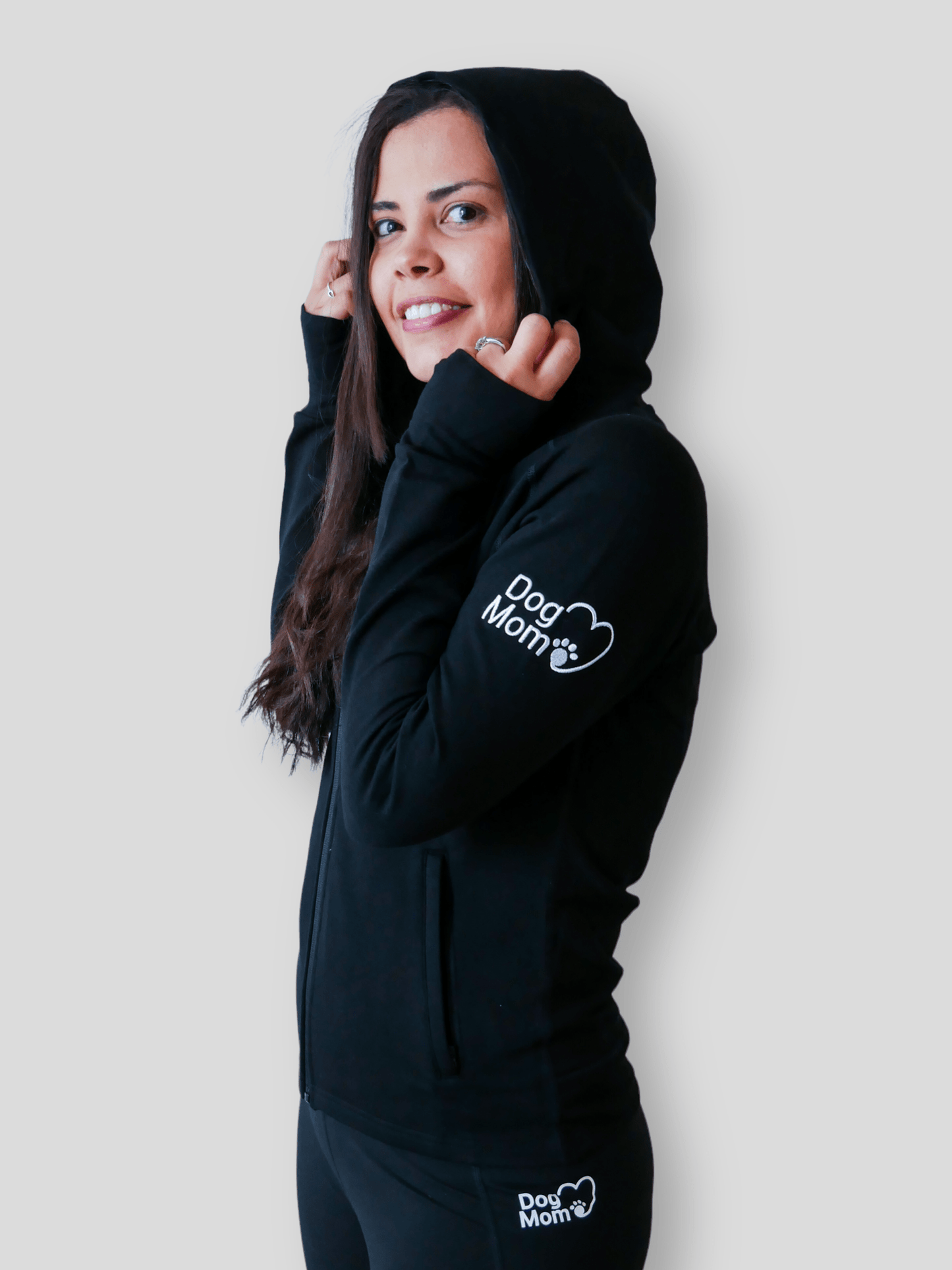 Dog Mom Adventures Full Zip Hooded Jacket - Black.