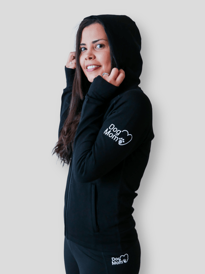 Dog Mom Adventures Full Zip Hooded Jacket - Black.
