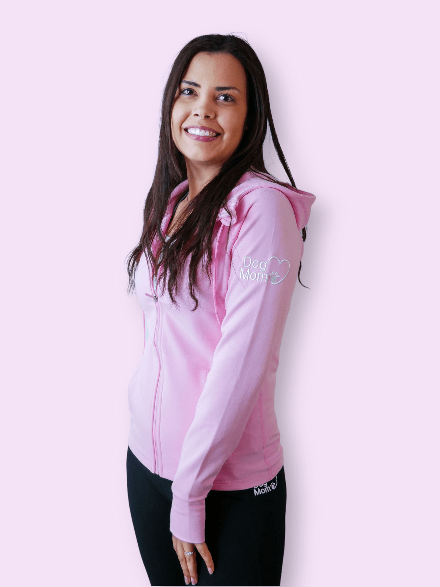 Dog Mom Adventures Full Zip Hooded Jacket - Pink