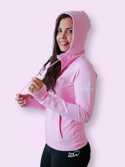 Dog Mom Adventures Full Zip Hooded Jacket - Pink