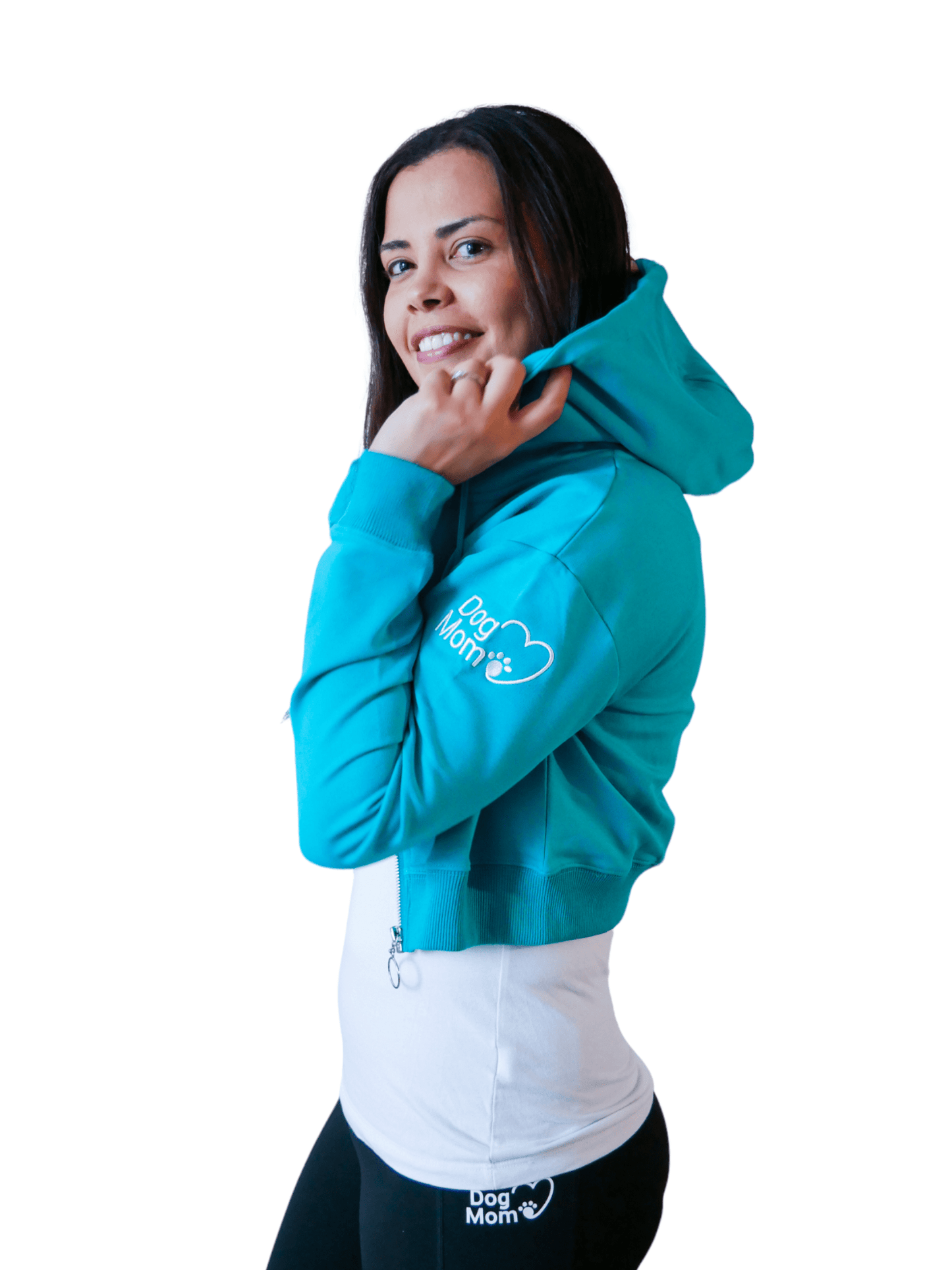 Dog Mom Crop Top Hoodie - Aqua