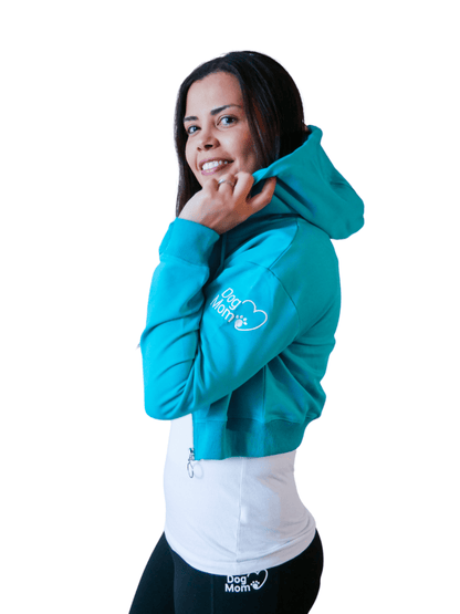 Dog Mom Crop Top Hoodie - Aqua