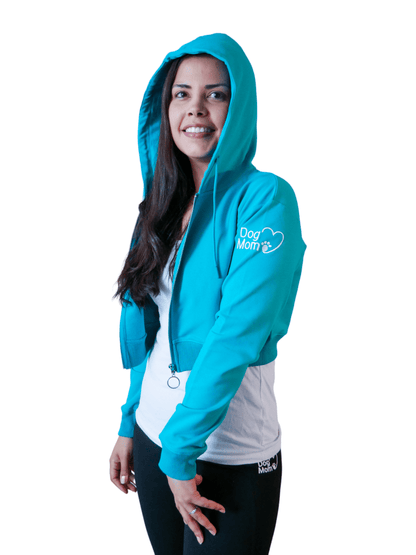 Dog Mom Crop Top Hoodie - Aqua