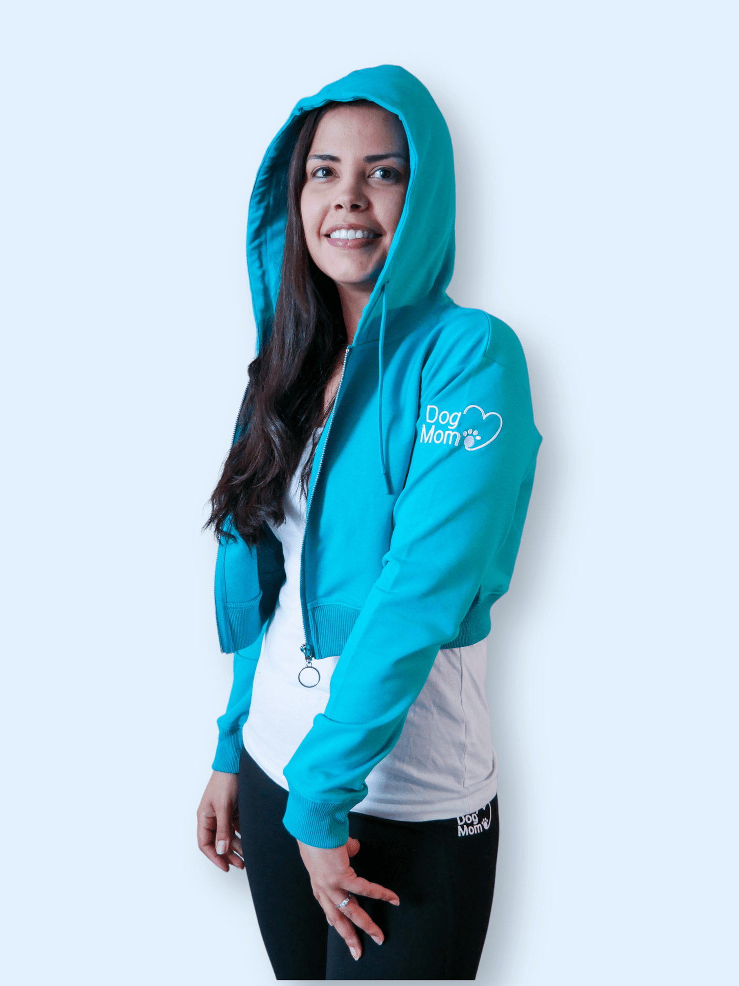 Dog Mom Crop Top Hoodie - Aqua