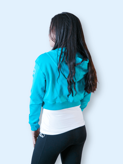 Dog Mom Crop Top Hoodie - Aqua